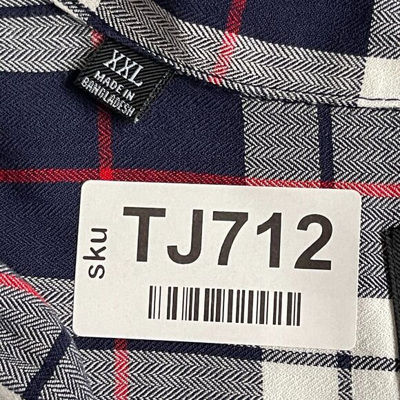 JACHS Girlfriend Button Up Top Women Size XXL Navy Red Plaid Cap Sleeve Pockets - Picture 9 of 11